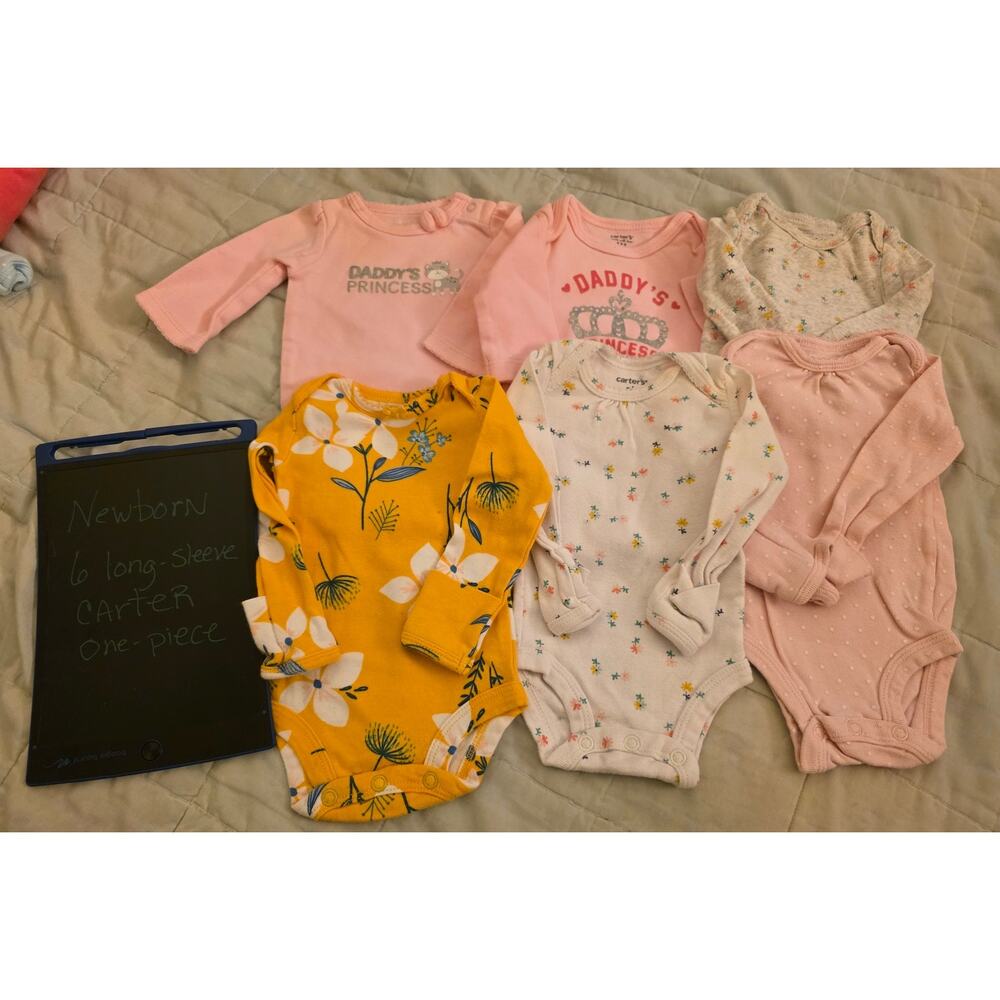 Carter Brand Newborn Size Long Sleeve One Piece Shirts Lot of 6